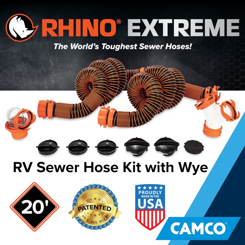 Camco خرطوم صرف كامكو راينو إكستريم 20 قدم - ملحقات RV تشمل وصلة واي دوارة شفافة بزاوية 360 درجة ومحولة 4 في 1 قابلة للإزالة للتخزين والتنظيم والمزيد - تقنية TPE للمتانة (21056) - Image 2